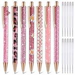 7 Pcs Fancy Pens for Women Cute Pens Sparkly Glitter Pens with 10 Pcs Black Ink Refills Pretty Pen Gifts Journaling Pens for Girls Office School Christmas Appreciation Gifts (Pink,Cute)