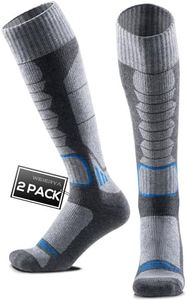 WEIERYA Ski Socks 2 Pairs Pack for Skiing, Snowboarding, Cold Weather, Winter Performance Socks Grey Large