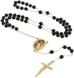 Custom4U Personalized Catholic Pearl Beads Gold Rosary Necklace with Picture for Women Customized Rosary Chain Prayer Gifts for Baptism Wedding