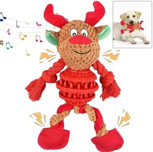 Jouet pour Chien Noel, Peluche Jouet Chiot Renne, Noël Squeak Jouets Chien Indestructible, Jouets à Mâcher pour Petits et Moyens Chiens, Cadeaux de Noël pour Animaux de Compagnie