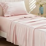 Bedsure Twin Sheets Set, Cooling Sheets, Rayon Derived from Bamboo, Twin Sheets for Boys and Girls, Breathable & Soft Bed Sheets, Hotel Luxury Silky Bedding Sheets & Pillowcases, Pink