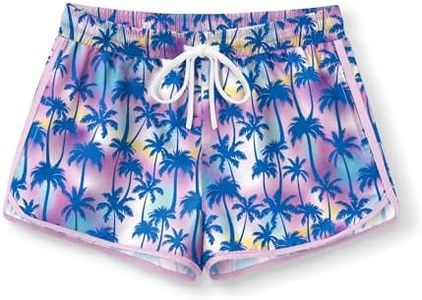 BesserBay Girls Hawaiian Elastic Waist Contrast Color Side Pocket Board Shorts Quick Dry Comfy Vacation Swimsuit Bottom Short 13-14 Years