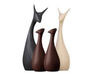 Xtore Home Decor Lucky Deer Family Matte Finish Ceramic Figures - (Set of 4, Matte Brown)