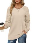 Jescakoo Sweatshirts for Women Fall Sweaters Cable Knit Sleeve Shirts Fashion 2024 Beige XL