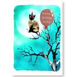 Siamese Cat Art Birthday Card