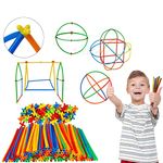 Tod2Teen DIY 50+ Colourful Plastic Pipe Straw Blocks and 50+ Connectors Toy Set for Kids | Medium Size 4D Space Educational Building Sticks Blocks | Motor Skills, Hand-Eye Coordination | Ages 3+ Yrs