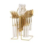 MGeezz Stainless Steel Spoons, Forks & Knives Set of 24 with Stand and Ceramic Handle (Abstract Golden)