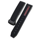 JWTPRO for Omega Speedmaster Watch Strap Stainless Steel Deployment Buckle 20mm 21mm 22mm Rubber Silicone Watchband (Color : Black red Black, Size : 20mm)