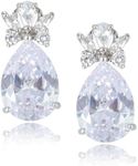 RIZILIA Teardrop Stud Pierced Earrings with Pear Cut CZ [5 Colors available] in White Gold Plated, Simple Modern Elegant (White CZ | APR)