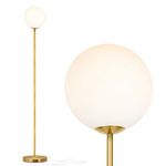 Brightech Luna LED Floor lamp, Modern Lamp for Living Rooms & Offices, Great Living Room Décor, Tall Lamp with Frosted Glass Globe, Mid Century Standing Lamp for Bedroom Reading - Brass/Gold