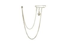 Knighthood Silver Safety Pin Brooch With Crown Charm Double Hanging Chain Collar Pin Brooch, Suit Stud, Shirt Studs, Lapel Pin Accessories for Men Women