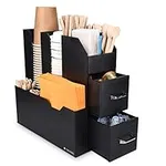 Navaris Coffee Condiment and Accessory Caddy - Coffee and Tea Organiser Station Cup Storage Holder Box Stand with Compartments and 2 Drawers - Black