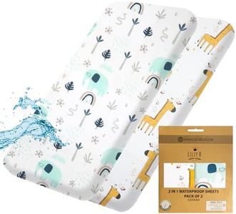 Lilly B. Organic Cotton GOTS 2in1 Pack of 2 Waterproof Crib Sheets, Used Instead of Cot Mattress Protector Compatible with, Snuzpod and All Bedside Cribs, Mini Cribs up to 120x60cm (Jungle)