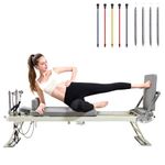 Pilates Reformer, Foldable Pilates Reformer Home Gym Equipment,Core Pilates Bed for Home Workouts ,with Dual Resistance- Springs and Cords, Jump Board Christmas Birthday Valentines Day Gift (Grey)