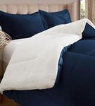 Elegant Comfort Super Soft Sherpa Comforter 3-Piece Set Premium Quality, Heavy Weight Reversible Down Alternative Micro-Suede, Sherpa Comforter, Queen, Midnight Navy