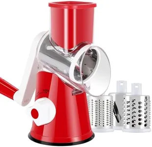 Ancevsk Rotary Cheese Grater Shredder, Speed Kitchen Manual Round Mandolin Slicer Safe Grinder with 3 Interchangeable Blades for Nuts, Carrot, Hashbrown, Garlic, Walnut, Potato, Chocolate (Red)