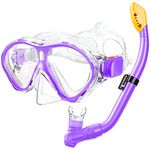 Gintenco Kids Snorkel Set, Dry Top Snorkel Mask Anti-Leak for Youth Junior Child, Anti-Fog Snorkeling Gear Free Breathing,Tempered Glass Swimming Diving Scuba Goggles 180° Panoramic View (Purple)