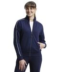 Jockey A111 Women's Super Combed Cotton French Terry Drop Shoulder Styled Jacket with Ribbed Cuff and Hem_Navy Blazer_L