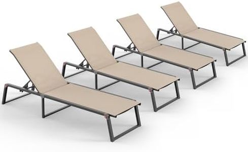Oasbira Aluminum Chaise Lounge Chair Outdoor, Foldable& No Assembly Patio Pool Lounge Chairs 5-Position Recliner for Outside, Fully Grounded Legs Sun Lounger for Poolside, 4 Packs, Khaki