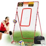 Volleyball Rebounder Net with Training Aid, 7x4 ft Training Equipment for Backyard/Indoor/Outdoor, 5 Angles Adjustable Net for Practicing Volleying, Bumping, Spiking, Red