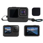 LARRITS Silicone Protective Cover Housing + Lanyard + Glass Screen Protector and Lens Protector for GoPro Hero 9 Black