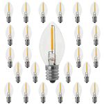 MYEMITTING C7 LED Night Light Bulbs, C7 E12 Led Replacement Bulbs for Christmas String Lights, Christmas Tree Salt Lamps, E12 Candelabra Base, 0.6W Equivalent to 7W, 2700K Warm White, Glass 25 Pack