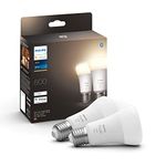 Philips Hue NEW White Smart Light Bulb 60W - 806 Lumen 2 Pack [E27 Edison Screw] With Bluetooth. Works with Alexa, Google Assistant, Apple Homekit. For Home Indoor Lighting, Livingroom and Bedroom.