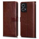 WOW IMAGINE Shock Proof Flip Cover Back Case Cover for Motorola Moto G34 5G | Moto G45 5G (Flexible | Leather Finish | Card Pockets Wallet & Stand | Chestnut Brown)