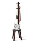 Umbra Pillar Coat Rack and Stool, Coat Rack with Stool, Black/Walnut