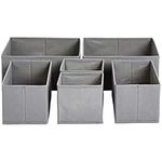 Amazon Basics Collapsible Clothes Drawer Organisers / Dividers for Wardrobe Bedroom or Kitchen, Set of 6, Grey