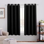 HOMEIDEAS Black Blackout Curtains 2 Panels 46 X 54 Inch Drop Room Darkening Eyelet Curtains for Bedroom, Thermal Insulated Light Blocking Window Drapes