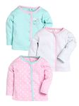 BABY GO Soft Cotton Regular Fit Round Neck Front Open Full Sleeve Pack of 3 T shirts for Baby Boys (6-9M/Pink)