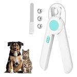 GlamHaven LED Light Pet Nail Clippers with Safety Shield Bloodline Visibility for Cats & Small Dogs, Durable Toenail Trimmer with Hidden Nail File, Stainless Steel Blades Avoid Injury Toenail (Blue)