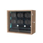 XTELARY Watch Winder for 12 Automatic Watches, Lockable Automatic Winders with Extra 6 Watch Storages, 4 Rotation Modes, Flexible Watch Pillows, Quiet Mabuchi Motor and Blue Backlight, Wood Color