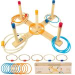 Ring Toss Games for Kids - Indoor Holiday Fun or Outdoor Yard Game for Adults and Family - Easy to Assemble - Backyard Toys with 10 Plastic Ring and 5 Ropes,1 Carry Bag