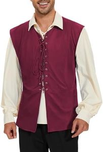 Century Star Mens Pirate Vest Renaissance Costume Men Medieval Viking Gothic Steampunk Sleeveless Halloween Costume Wine Red Medium