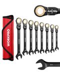 WORKPRO Ratcheting Combination Wrench Set, 8-Piece Flex-Head Anti-Slip Wrench Set SAE 5/16-3/4 in, 72-Teeth, Cr-V Constructed, Black Electrophoretic Coating with Rolling Pouch