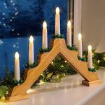 CHRISTOW Christmas Candle Bridge Window Light Wood Arch Warm White LED Mains Powered