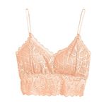 FIMBUL Lace Bralette for Women, Lace Bralette Padded Lace Bandeau Bra with Straps for Women Girls (Free Size, Orange)