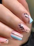 Secret Lives Acrylic Fake False Reusable Artifical Press On Nails Black Leaves Design With Pink & Black Color With Glue Sheet