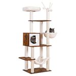 Hey-brother Wooden Cat Tree, 66.1“ Cat Furniture with Scratching Posts, Modern Cat Tower with hammocks, Toys, cat condo, Rustic Brown MPJ120SR