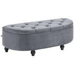 HOMCOM Semi-Circle Bed End Bench Ottoman with Storage Tufted Upholstered Accent Seat Footrest Stool with Rubberwood Legs for Bedroom & Entryway, Dark Grey