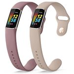 Tobfit Silicone Band for Fitbit Charge 5/6 Fitness Tracker (Watch Not Included), Soft Adjustable Replacement Strap with Hidden Buckle, Sport Wristband for Men Women (2 Pack, Smokey Mauve/Milk Tea)