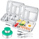 Maxcheck 2 Sets Stainless Steel Lunch Box for Kids Leak Proof Bento Lunch Box for Kids Adults Classic Metal Bento Box Metal Lunch Container with 5 Compartment Container Spoon Fork for School Office