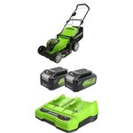 Bundle of Greenworks Lawn Mower 2x24V(48V) Cordless Lawnmower with Mulcher G24X2LM41 + Greenworks 24V Batteries & Dual Slot Charger Battery G24B4 & Charger G24X2C