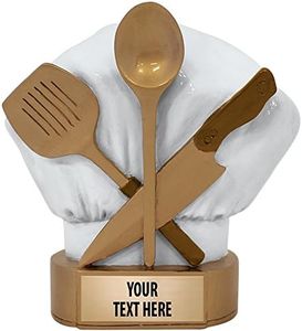 5 1/4" Chef Sculpture, Chef Cooking Sculptures with Customized Text Bronze