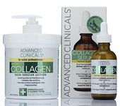 Advanced Clinicals 2 Piece Anti-aging Skin Care set with collagen. 16oz Spa Size Collagen Lotion And 1.75oz Collagen Instant Plumping Serum To Hydrate Moisturize Firm Dry Cracked Skin.