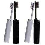 Soft Bristle Travel Folding Toothbrush - Set of 4, Mini & Portable, Suitable for Adults & Children, Black & Gray