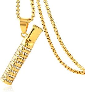 HZMAN Mens 18k Gold Plated Iced Out Cigarette Holder Stainless Steel CZ Pendant Hip Hop Necklace, Cubic Zirconia