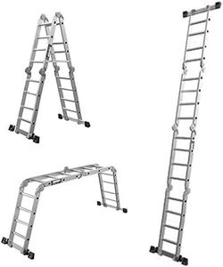 Stanz (TM) 15.5FT Folding Ladder Multi Purpose Aluminium Folding Step Ladder Scaffold Ladder 7 in 1 Step Extension Ladder